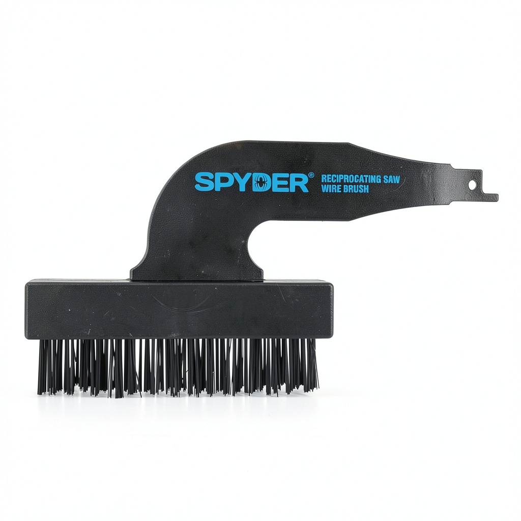 JS Products reciprocating saw brush in use on a metal surface