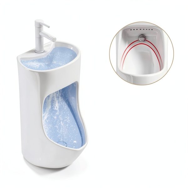 2-in-1 Urinal Sink Runspich Ceramic Wall Mount-4