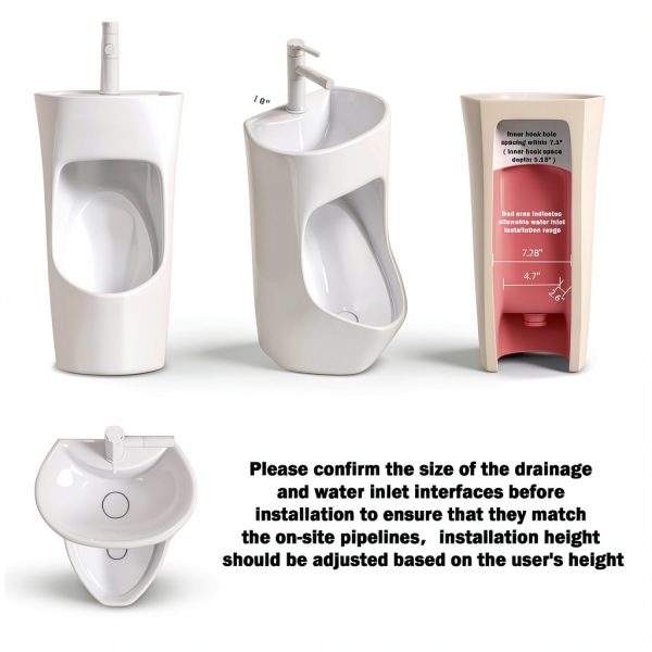 2-in-1 Urinal Sink Runspich Ceramic Wall Mount-6