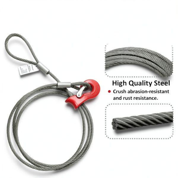 Single Leg Wire Rope Sling, 7.2T Steel Log Choker Cable Rigging 10FT, 3/8" Flemish Loop to Heavy-Duty Thimble with Sliding Choker, Heavy Duty Rigging Cable for Lifting and Towing-5